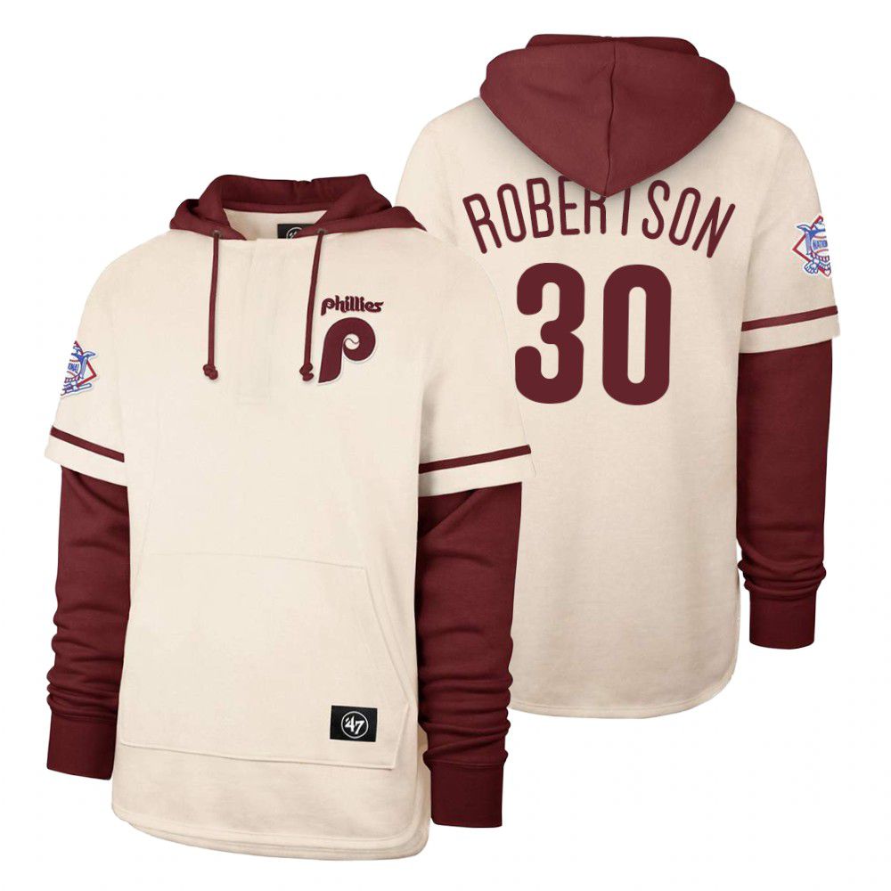 Men Philadelphia Phillies #30 Roberison Cream 2021 Pullover Hoodie MLB Jersey